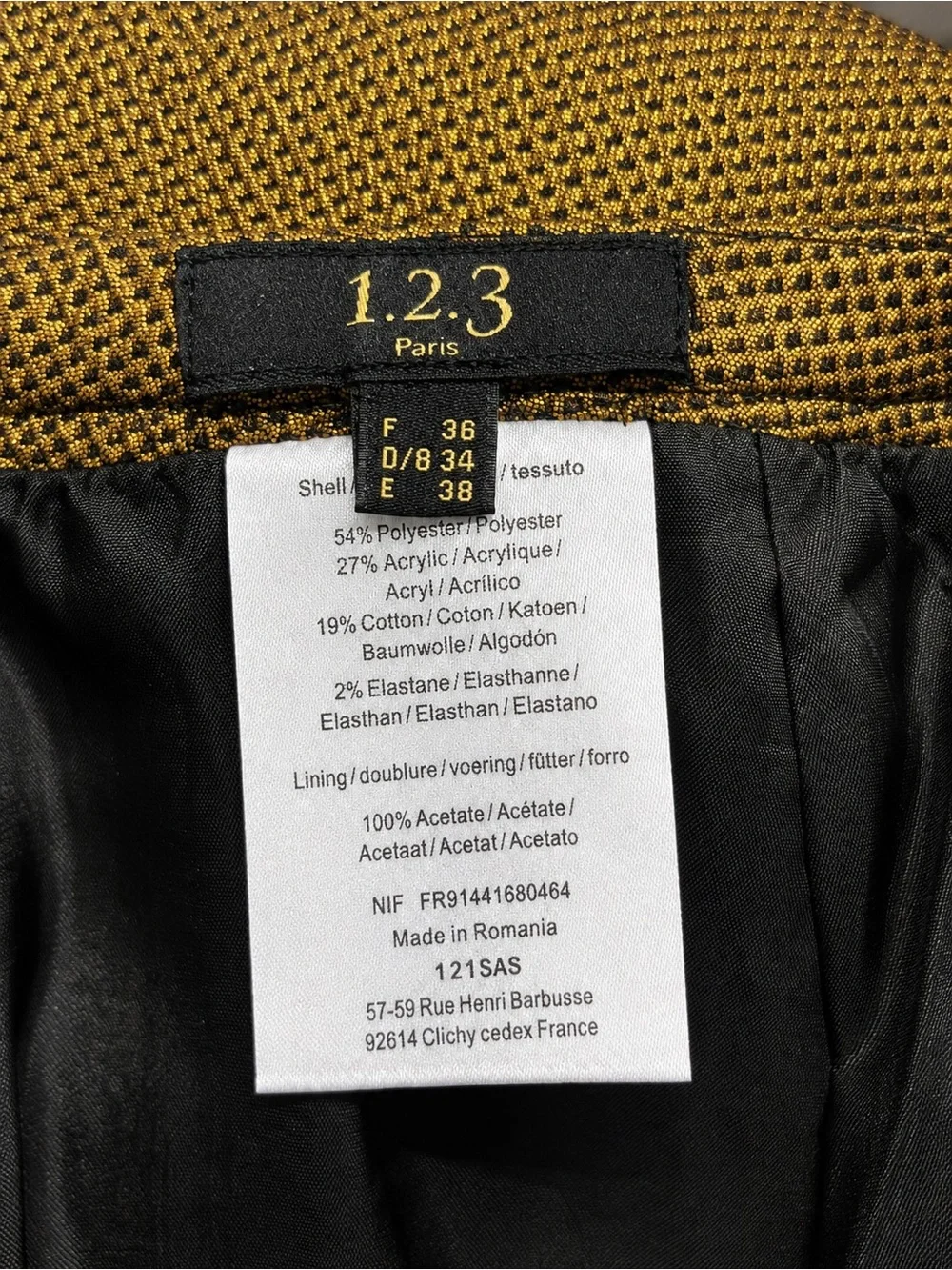 1.2.3 Paris metallic gold/bronze skirt in excellent pre-owned condition.